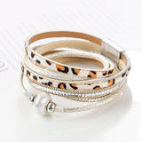 Leopard Print Ceramic Beads Leather Bracelet for Women