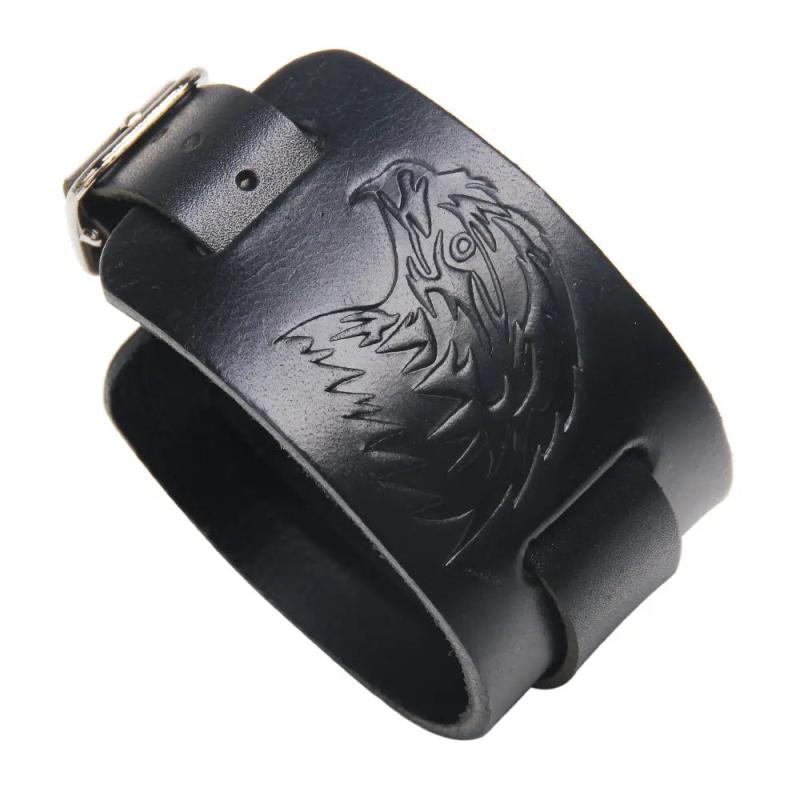 Men's Wolf Leather Bracelet Retro Rock Wide Adjustable Punk Jewelry