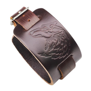 Men's Wolf Leather Bracelet Retro Rock Wide Adjustable Punk Jewelry