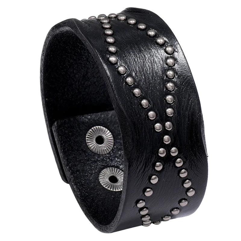 Punk Style Rivet Leather Male Bangle Bracelet