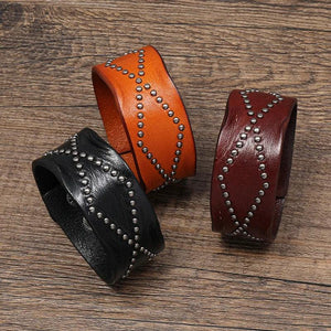Punk Style Rivet Leather Male Bangle Bracelet