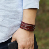 Punk Style Rivet Leather Male Bangle Bracelet
