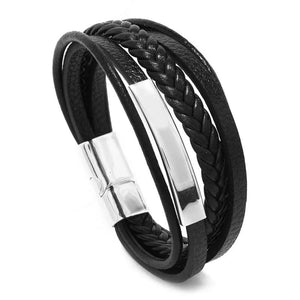 Vintage Punk Leather Bracelets Men's Multilayer Metal Magnet Wrap