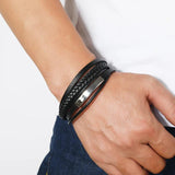 Vintage Punk Leather Bracelets Men's Multilayer Metal Magnet Wrap