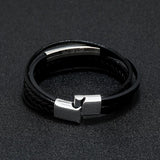 Vintage Punk Leather Bracelets Men's Multilayer Metal Magnet Wrap