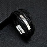 Vintage Punk Leather Bracelets Men's Multilayer Metal Magnet Wrap