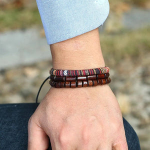 Bohemian Braided Leather Bracelet Beads Strand Men Jewelry