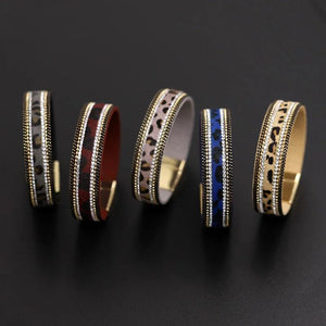 Leopard Pattern Leather Crystal Bangle Bracelet