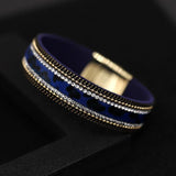 Leopard Pattern Leather Crystal Bangle Bracelet