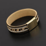 Leopard Pattern Leather Crystal Bangle Bracelet