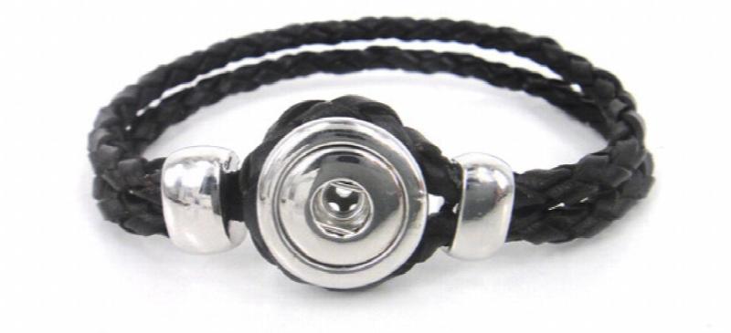 Brown Leather Pocket Sized Snap Button Charm Bracelet