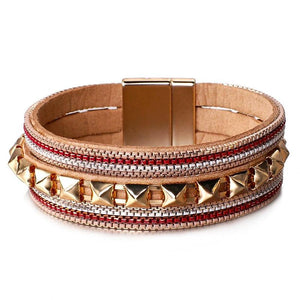 Punk Rivet Leather Bracelet Multi-Layer Chain Beads Wrap Bangle
