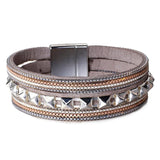 Punk Rivet Leather Bracelet Multi-Layer Chain Beads Wrap Bangle