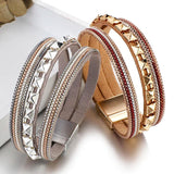 Punk Rivet Leather Bracelet Multi-Layer Chain Beads Wrap Bangle