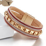 Punk Rivet Leather Bracelet Multi-Layer Chain Beads Wrap Bangle