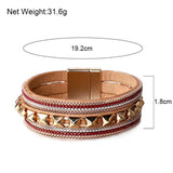 Punk Rivet Leather Bracelet Multi-Layer Chain Beads Wrap Bangle