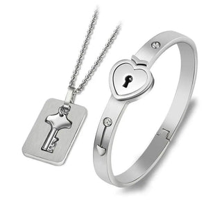Sliver Heart Bracelet Choker Set Jewelry Stainless Steel