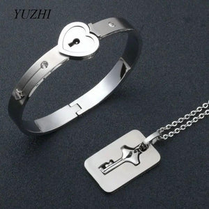 Sliver Heart Bracelet Choker Set Jewelry Stainless Steel