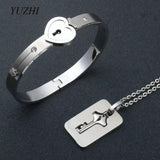 Sliver Heart Bracelet Choker Set Jewelry Stainless Steel