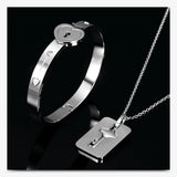 Sliver Heart Bracelet Choker Set Jewelry Stainless Steel