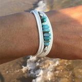 Turquoise Leather Wrap Bracelet Brown Velvet Boho Buckle Bracelet