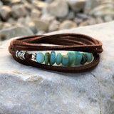 Turquoise Leather Wrap Bracelet Brown Velvet Boho Buckle Bracelet