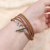Turquoise Leather Wrap Bracelet Brown Velvet Boho Buckle Bracelet