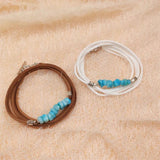 Turquoise Leather Wrap Bracelet Brown Velvet Boho Buckle Bracelet