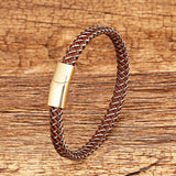 Stainless Steel Rope Chain Bracelet with Leather Charm