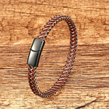 Stainless Steel Rope Chain Bracelet with Leather Charm