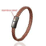 Stainless Steel Rope Chain Bracelet with Leather Charm