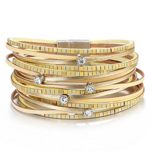 Bohemia Crystal Beads Magnet Women Bracelets Stripes Leather Female Jewelry