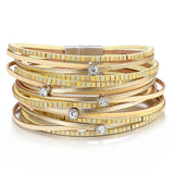 Bohemia Crystal Beads Magnet Women Bracelets Stripes Leather Female Jewelry