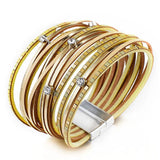 Bohemia Crystal Beads Magnet Women Bracelets Stripes Leather Female Jewelry