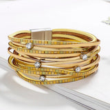 Bohemia Crystal Beads Magnet Women Bracelets Stripes Leather Female Jewelry