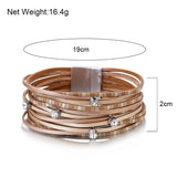 Bohemia Crystal Beads Magnet Women Bracelets Stripes Leather Female Jewelry
