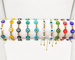 Adjustable Copper Bead Bracelets Lucky Eye, Optional Colors