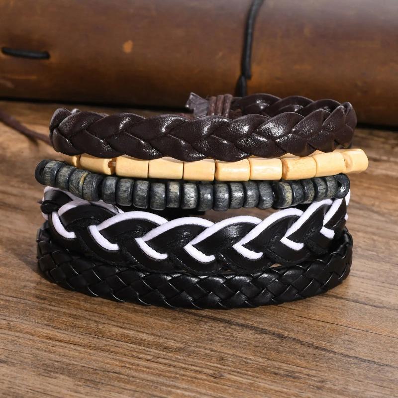 Men's Bohemia Wrap Leather Bracelets, Casual Tribal Wristbands Gift Jewelry