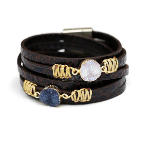 Women Stone Bangles Bracelets Sparkling Sequin Leather Shell Bracelet