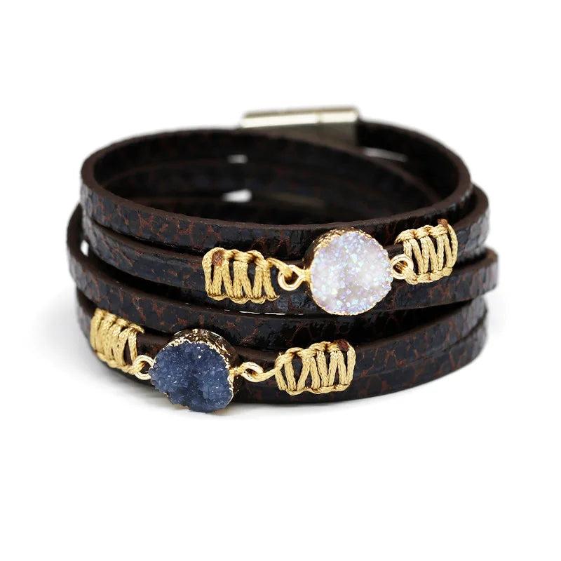 Women Stone Bangles Bracelets Sparkling Sequin Leather Shell Bracelet