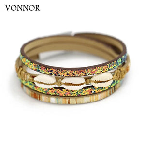 Women Stone Bangles Bracelets Sparkling Sequin Leather Shell Bracelet