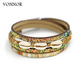 Women Stone Bangles Bracelets Sparkling Sequin Leather Shell Bracelet