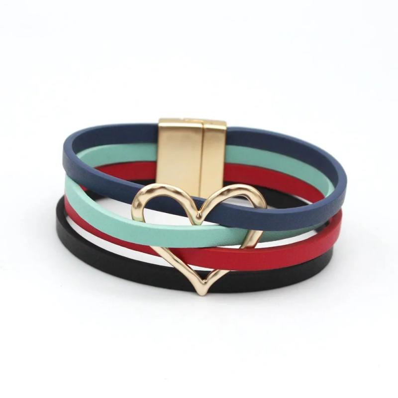Star Pattern Hollow LOVE Charm Leather Bracelet for Women