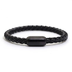 Brown Leather Bracelet Classic Men Stainless Steel Magnet Clasp Braclet