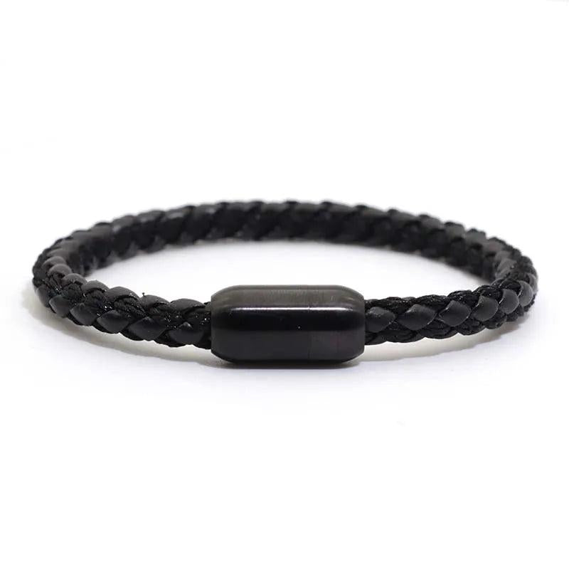 Brown Leather Bracelet Classic Men Stainless Steel Magnet Clasp Braclet
