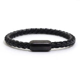 Brown Leather Bracelet Classic Men Stainless Steel Magnet Clasp Braclet