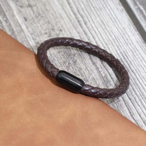 Brown Leather Bracelet Classic Men Stainless Steel Magnet Clasp Braclet
