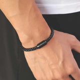 Brown Leather Bracelet Classic Men Stainless Steel Magnet Clasp Braclet