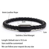 Brown Leather Bracelet Classic Men Stainless Steel Magnet Clasp Braclet