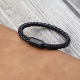 Brown Leather Bracelet Classic Men Stainless Steel Magnet Clasp Braclet
